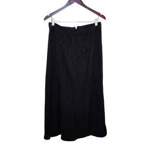 Free People Boho Flowy Black Midi Skirt Linen Blend Side Slit WHIMSYGOTH Size 6